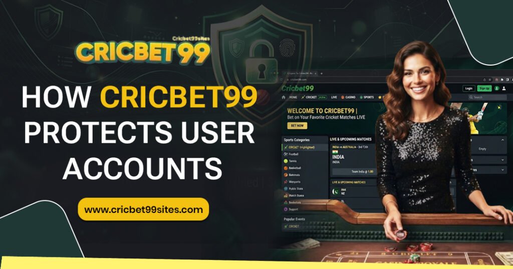 Illustration showing Cricbet99 account security with secure login, account verification, privacy protection, and user safety guidance.