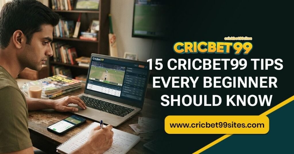 Illustration featuring 15 Cricbet99 beginner tips with platform navigation, account security, dashboard guidance, and user-friendly insights.