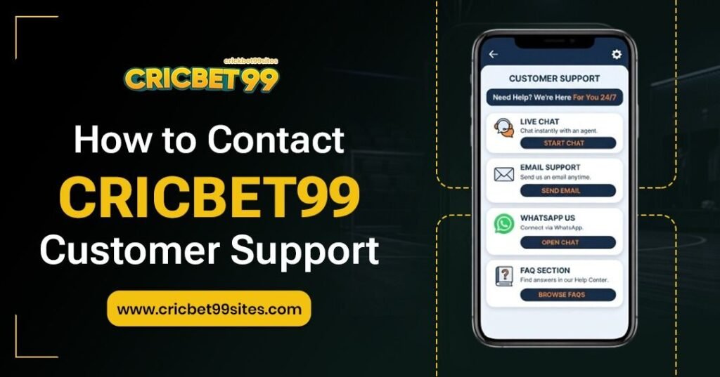 Illustration showing Cricbet99 Customer Support options with live chat, email assistance, official help channels, and secure account support.
