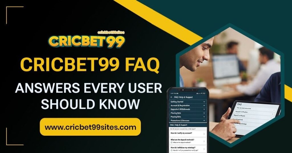 Illustration featuring Cricbet99 FAQ with common questions, account guidance, platform features, security tips, and beginner-friendly answers.