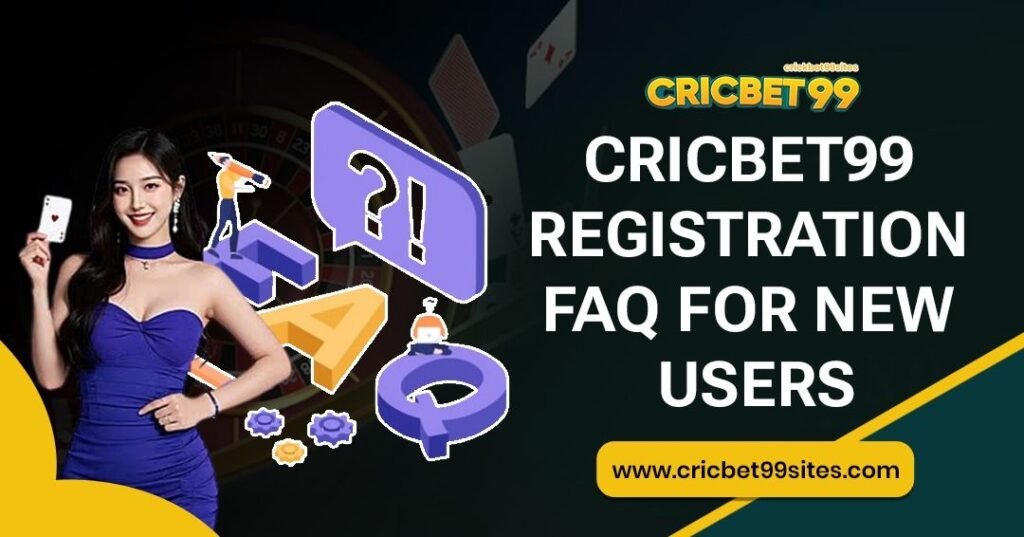 Illustration showing Cricbet99 registration FAQs covering account details, OTP verification, documents, eligibility, privacy, and security guidance.