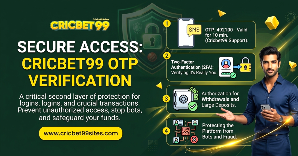 Illustration explaining Cricbet99 OTP verification, secure login, mobile authentication, account protection, and identity verification process.
