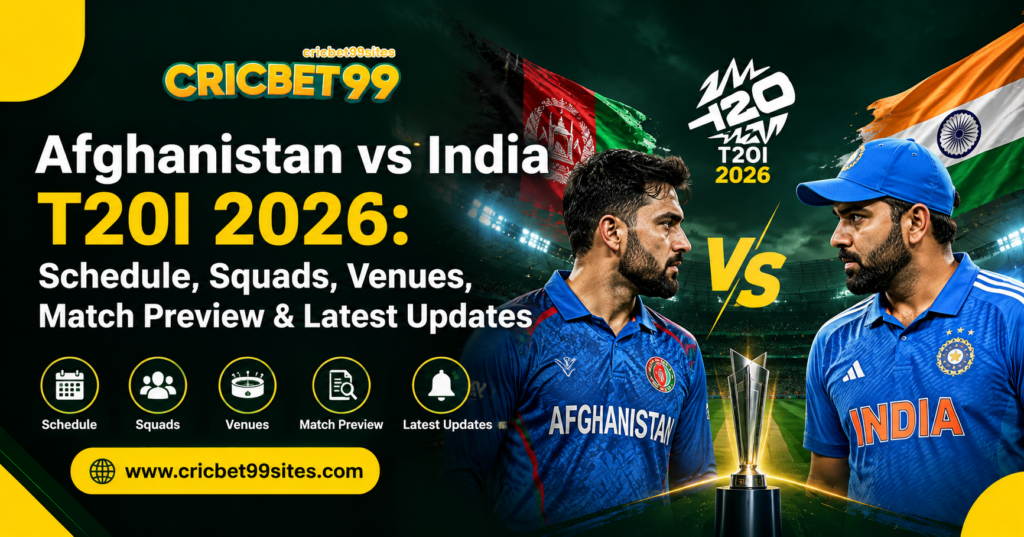 Afghanistan vs India T20I 2026 preview showing both teams, Delhi venue, schedule, squads, key players, and latest series updates.