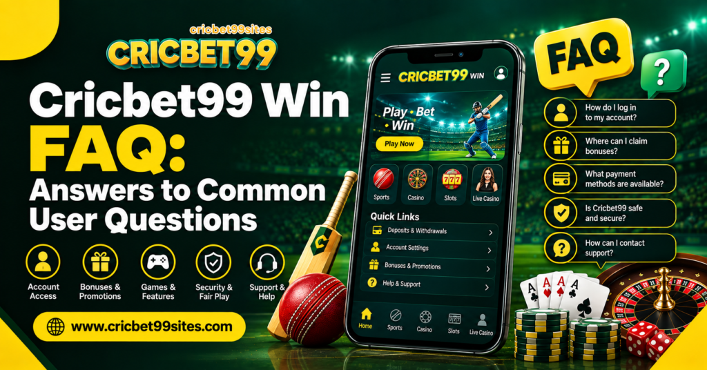 Cricbet99 Win FAQ answering common questions about login, ID, mobile access, account security, verification and support