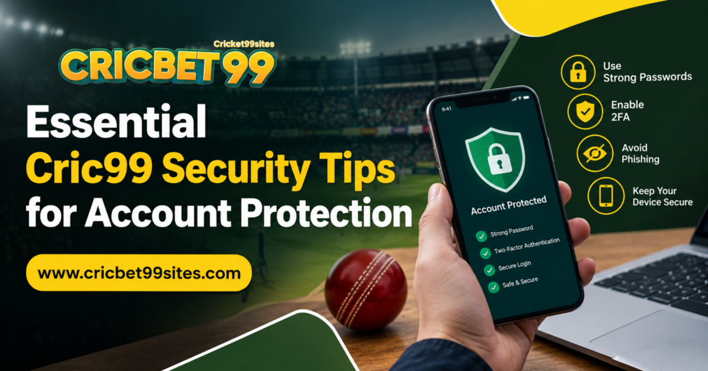 Essential Cric99 security tips showing password, OTP, device protection, privacy and safe account access for beginners