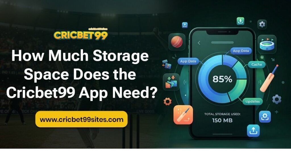 Cricbet99 App storage requirements explained with Android phone showing available space before APK installation and updates.
