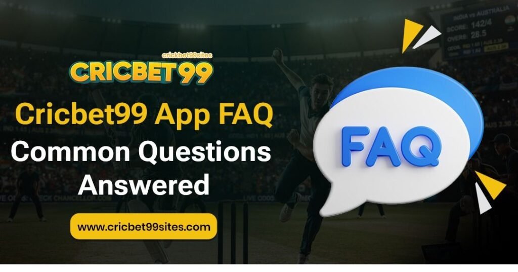 Cricbet99 App FAQ showing common questions about installation, login, security, permissions, updates, storage, and Android settings.