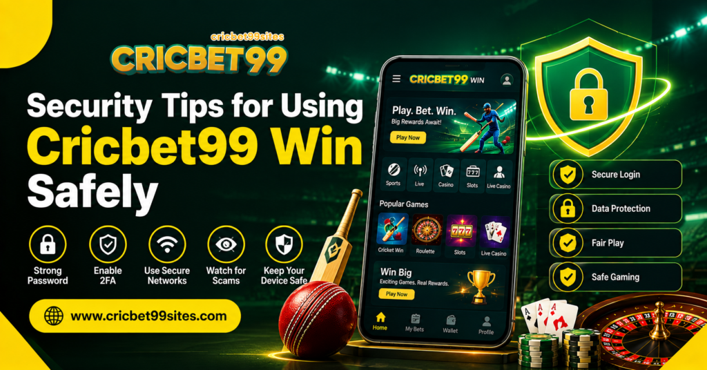 Cricbet99 Win security tips showing password, OTP, device, login and account protection practices for safer online access